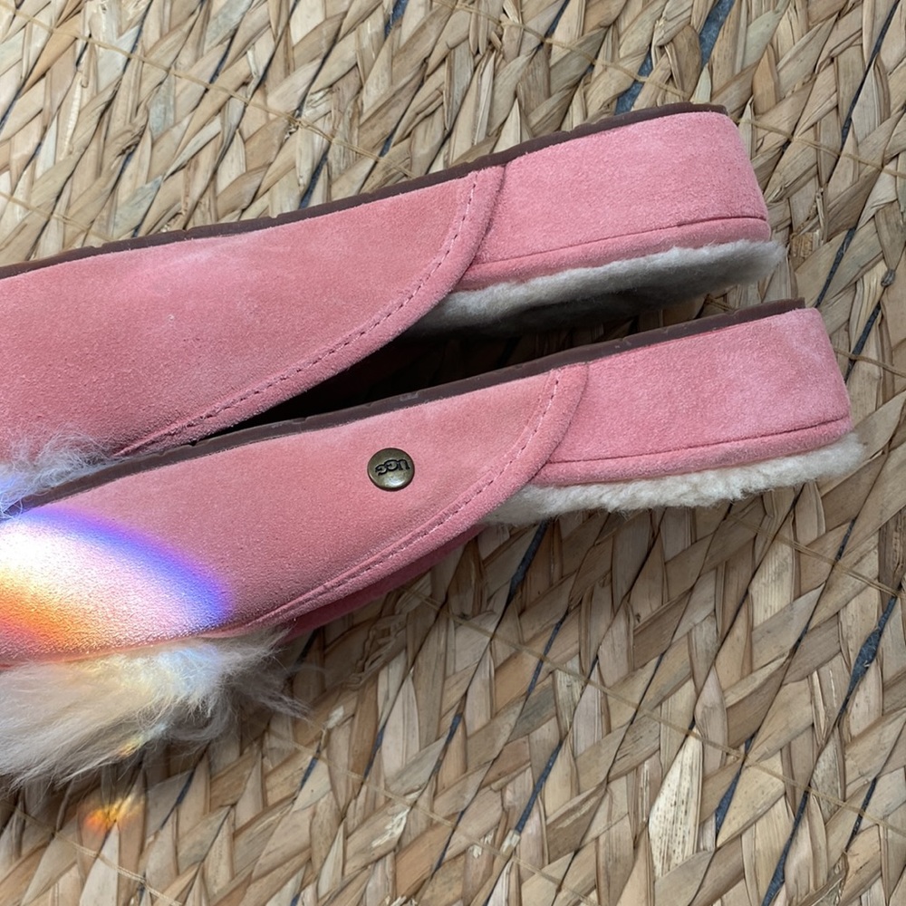 UGG Pink and Cream Fluffy Slippers - Picture 5 of 6